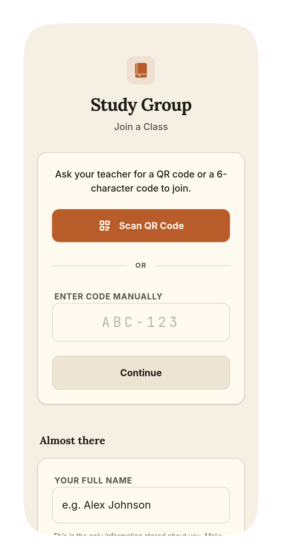 A student joining by scanning a code